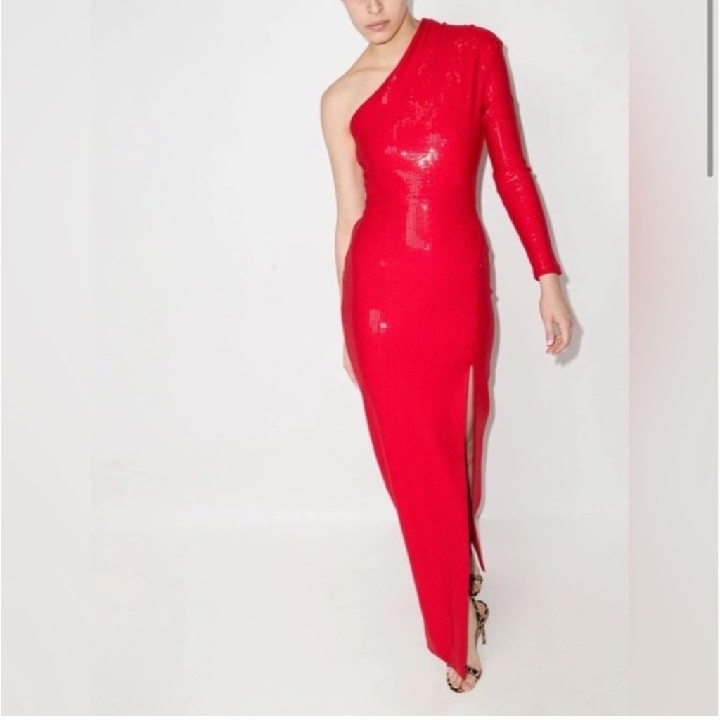 Solace London Monroe Maxi Dress Red One Shoulder